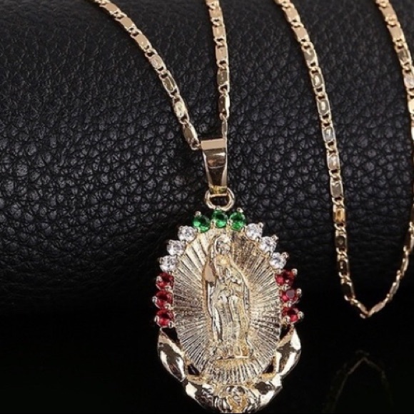 True Religion Jewelry - Women’s Virgin Mary Gold Crystal Pendant.